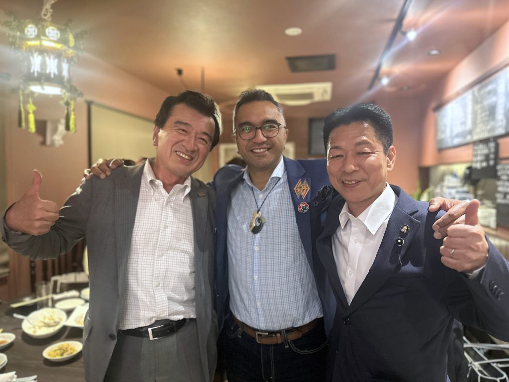 Josh in Nonoichi, Japan with Mayor Awa and Oobu-san.